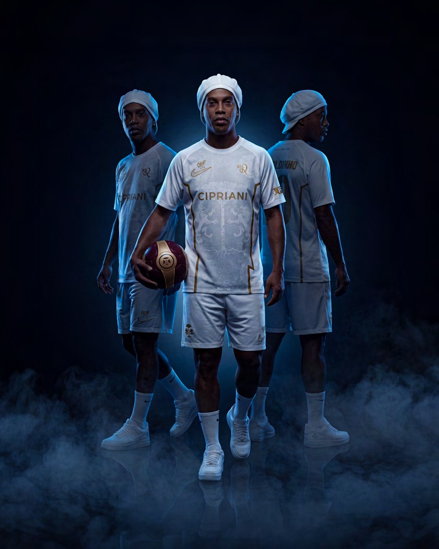 Ronaldinho in the white Ravenna FC x Cipriani kit